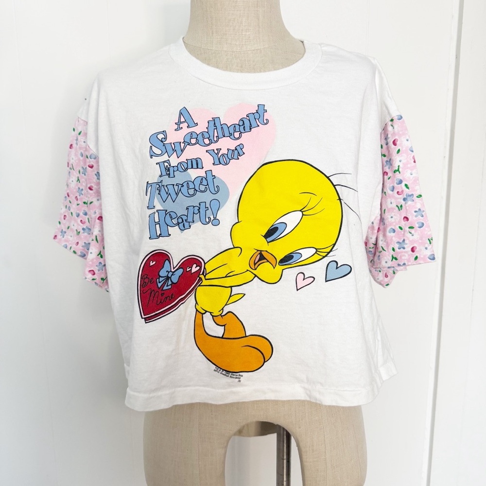 Vintage 1995 Warner Bros Tweety Bird Graphic T-Shirt‎ Cropped Sweetheart Medium